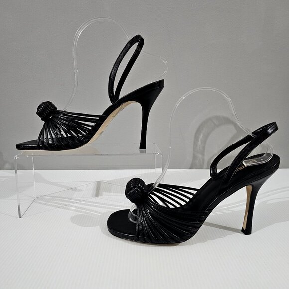 Larroude Valerie Slingback Knotted Sandal Stiletto Black Leather Size 9.5 NWOT - Picture 2 of 13
